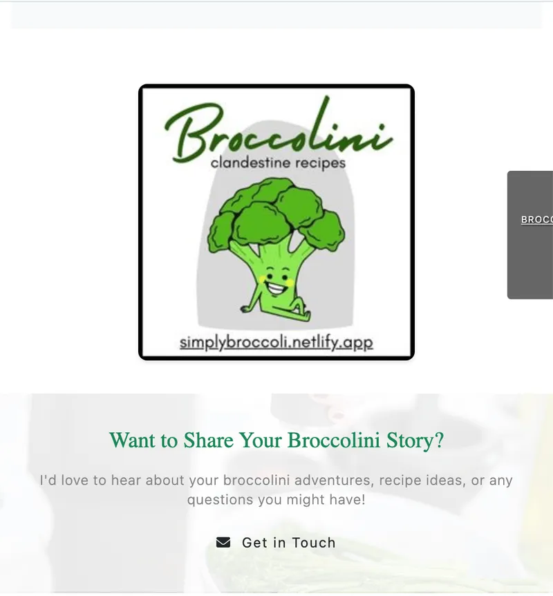 Simply Broccoli website featuring broccolini recipes and cooking guides